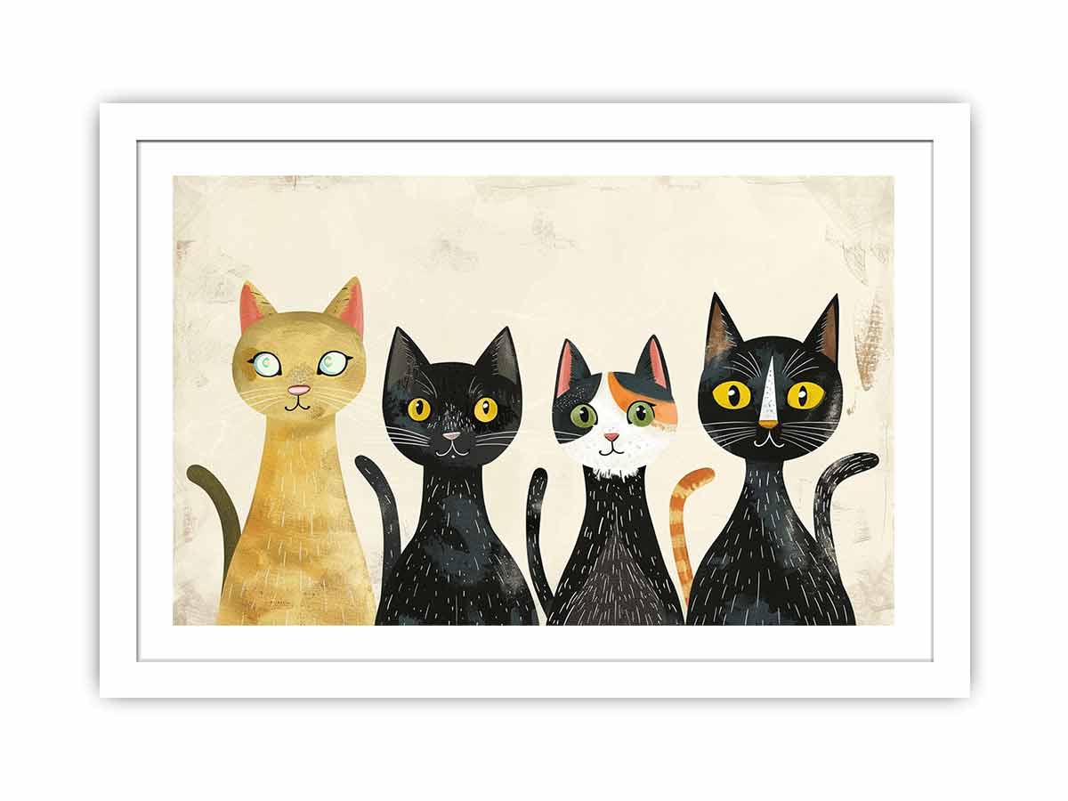 Retro cat group for modern living room decor with premium canvas art style.