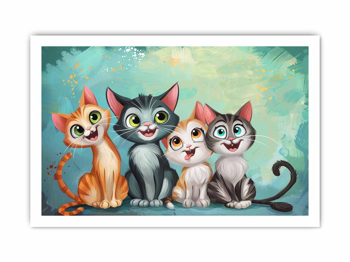 Cheerful kitten group for modern living room decor with premium canvas art style.