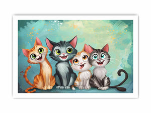 Cheerful kitten group for modern living room decor with premium canvas art style.