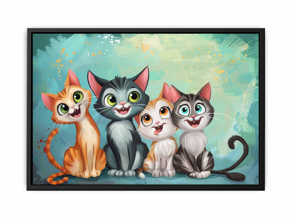 Cheerful kitten group for modern living room decor with premium canvas art style.