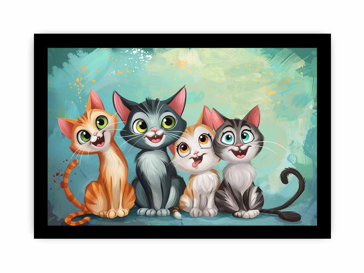 Cheerful kitten group for modern living room decor with premium canvas art style.
