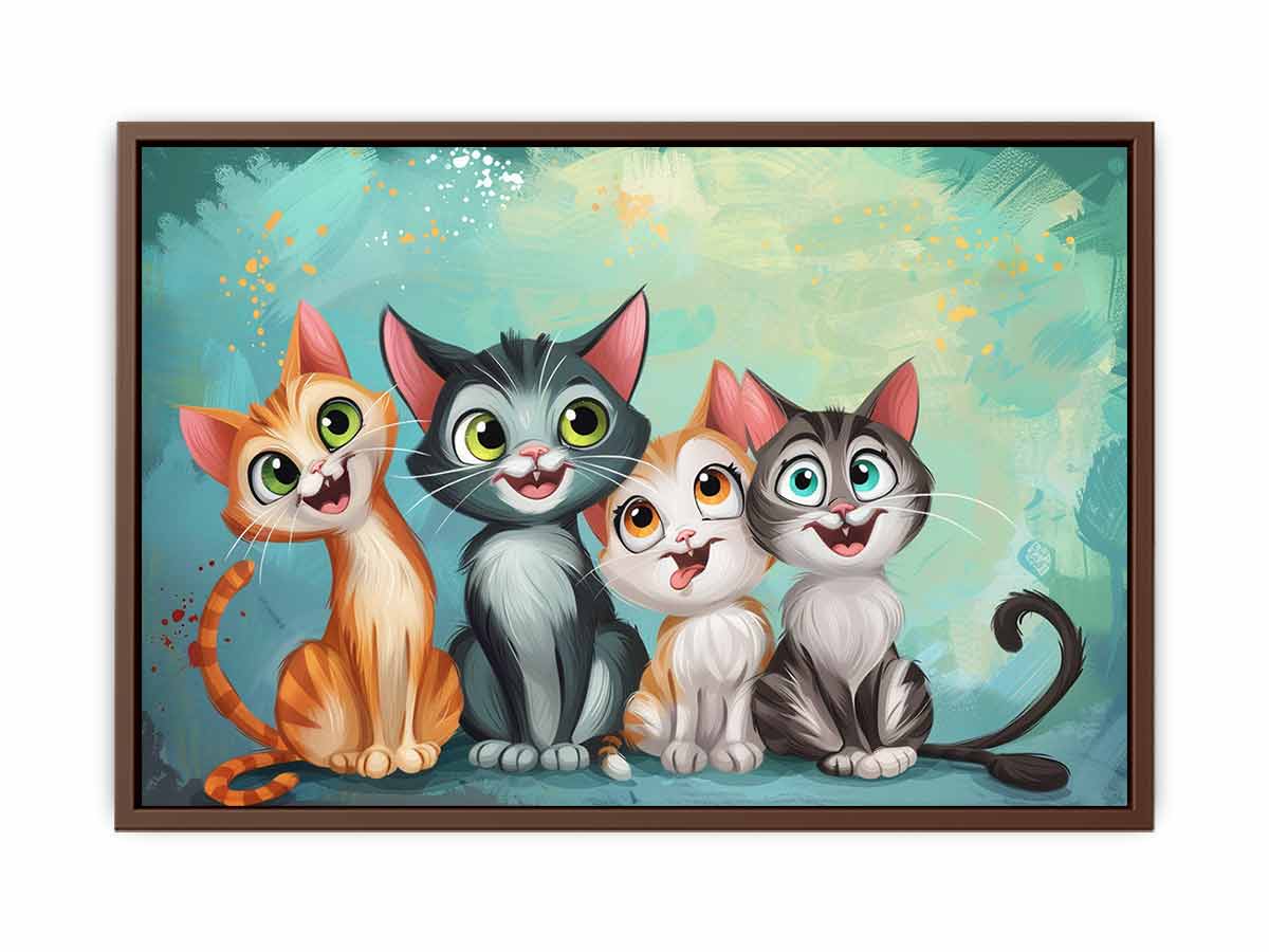 Cheerful kitten group for modern living room decor with premium canvas art style.