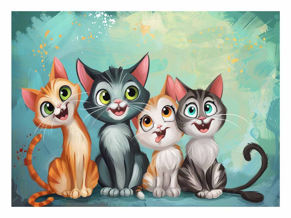 Cheerful kitten group for modern living room decor with premium canvas art style.
