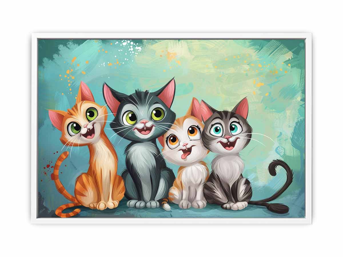 Cheerful kitten group for modern living room decor with premium canvas art style.