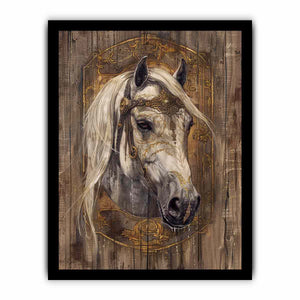 Ornate white horse portrait for modern living room decor with premium canvas art style.