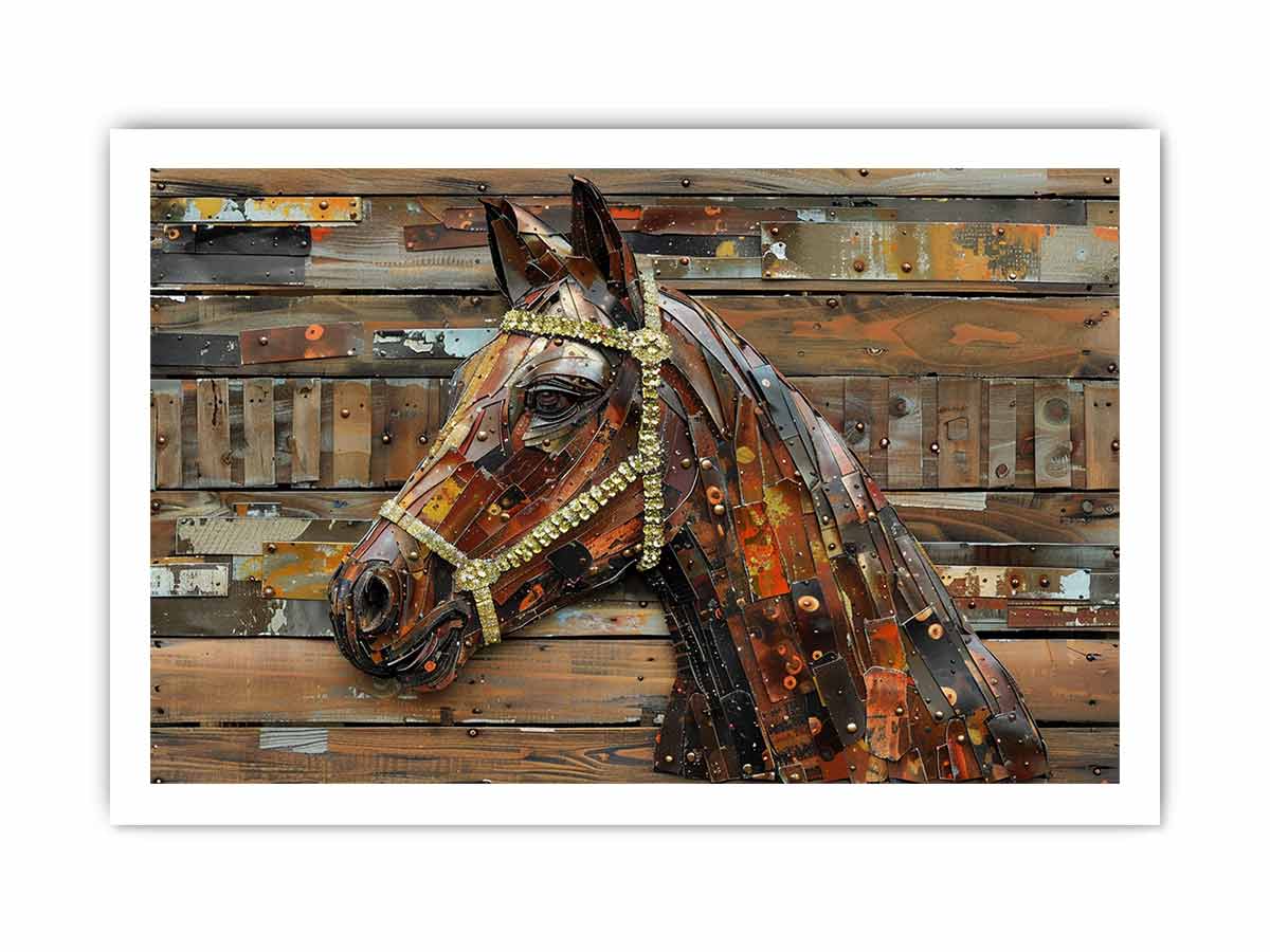 Industrial horse sculpture for modern living room decor with premium canvas art style.