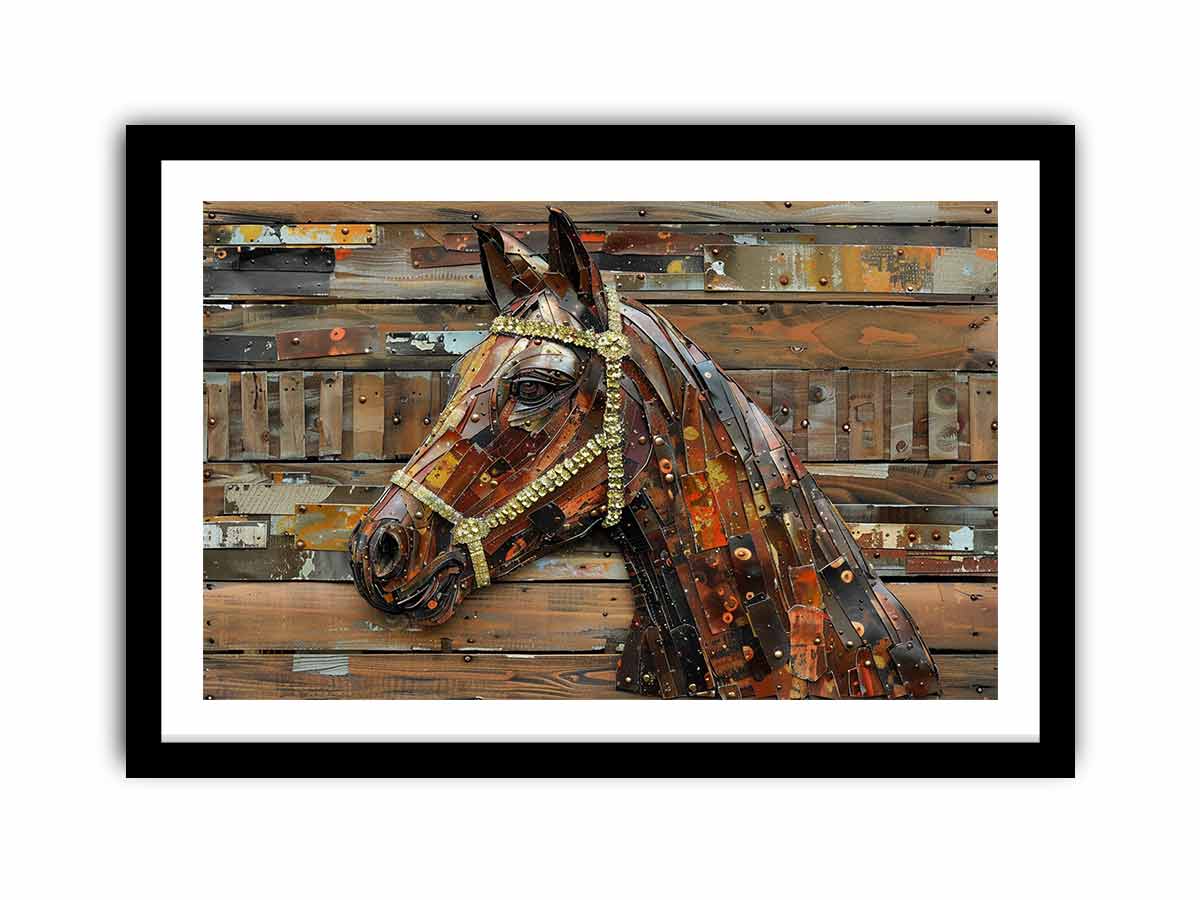 Industrial horse sculpture for modern living room decor with premium canvas art style.