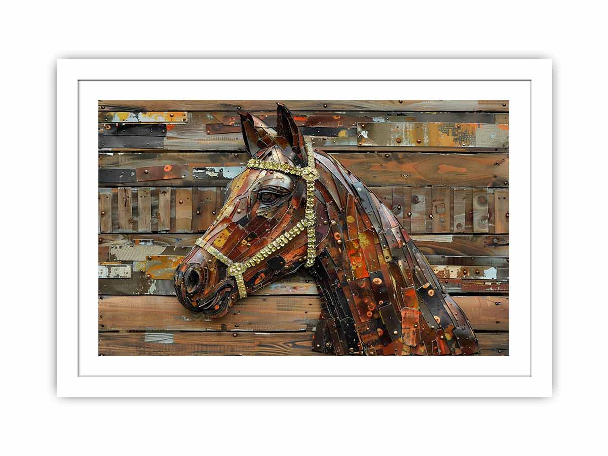 Industrial horse sculpture for modern living room decor with premium canvas art style.