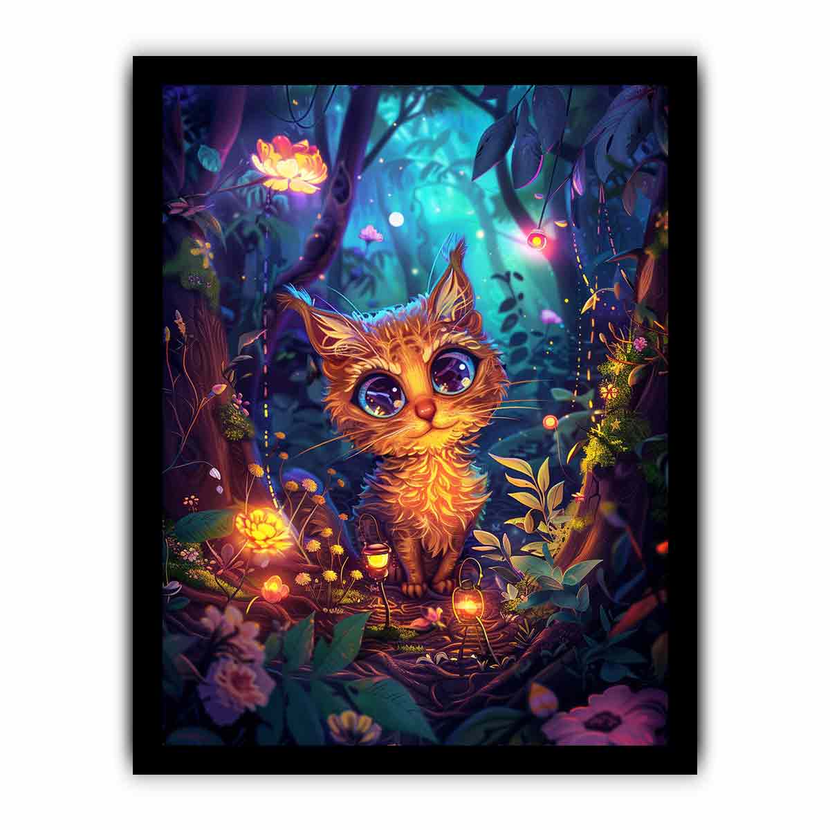 Fantasy kitten forest for modern living room decor with premium canvas art style.