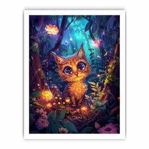 Fantasy kitten forest for modern living room decor with premium canvas art style.