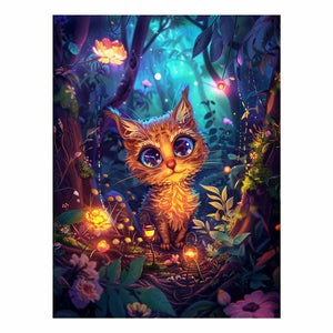 Fantasy kitten forest for modern living room decor with premium canvas art style.
