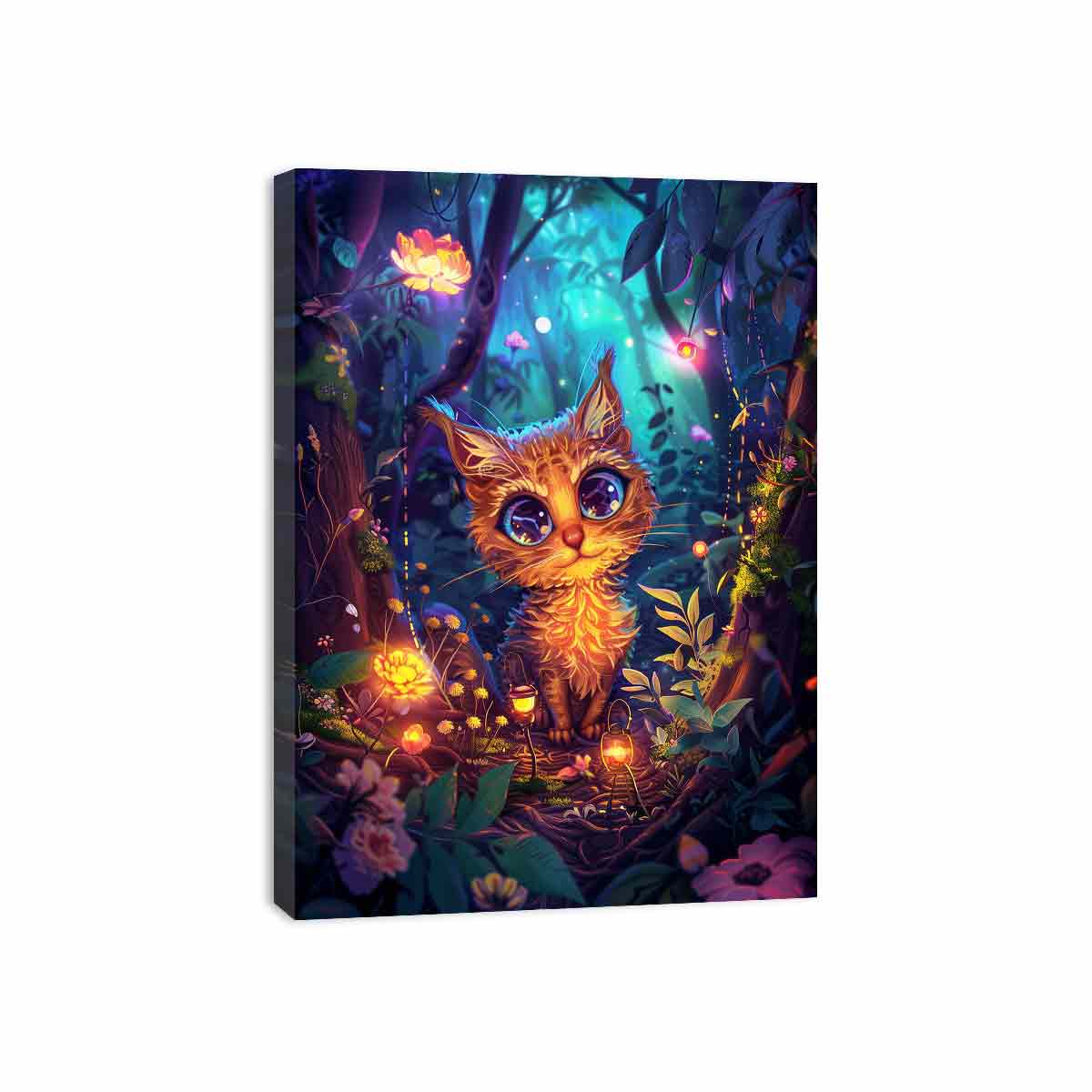 Fantasy kitten forest for modern living room decor with premium canvas art style.