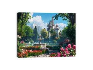 Fantasy castle garden for modern living room decor with premium canvas art style.