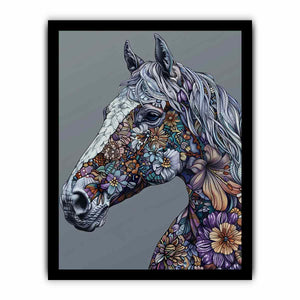 Floral horse portrait for modern living room decor with premium canvas art style.
