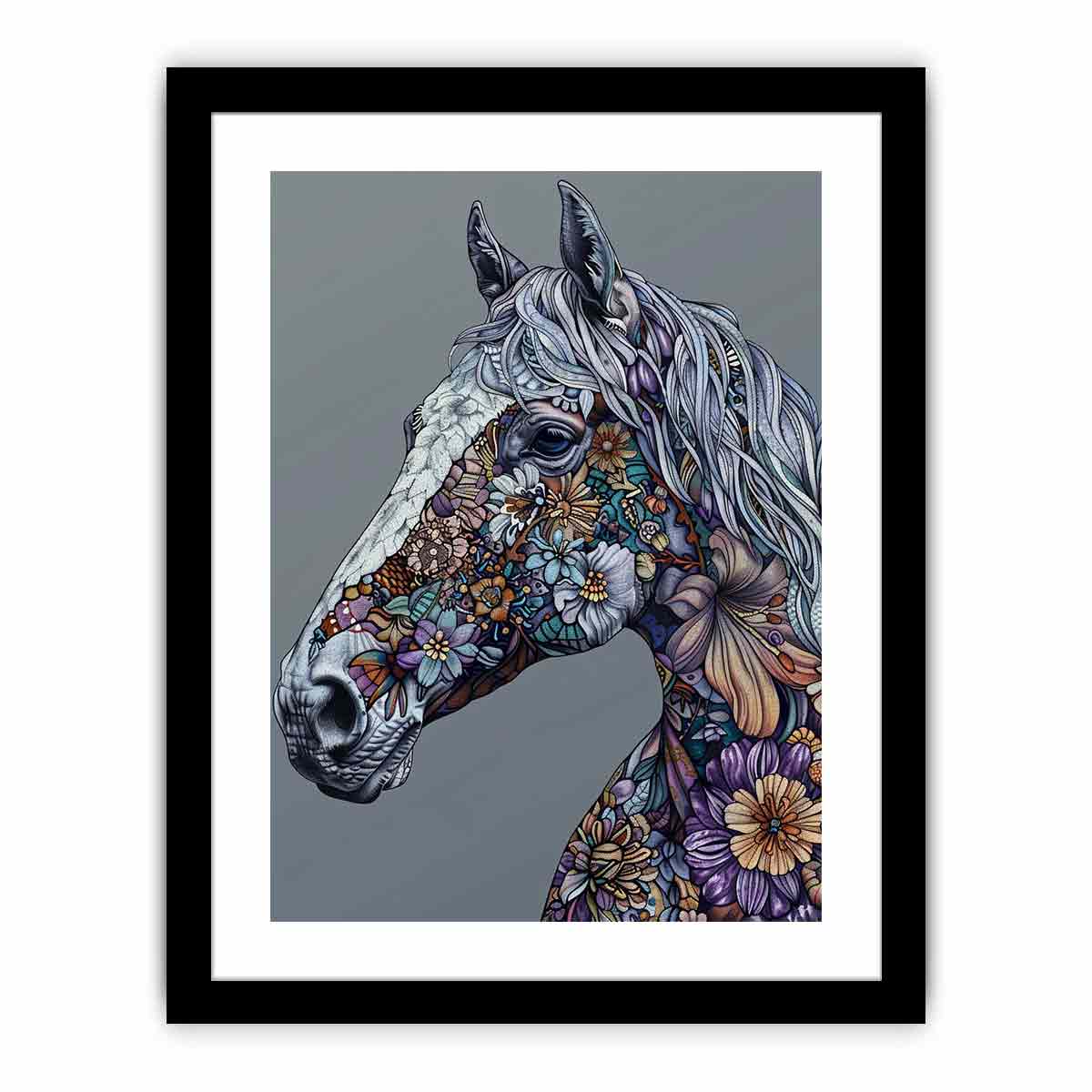 Floral horse portrait for modern living room decor with premium canvas art style.