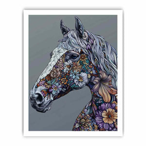 Floral horse portrait for modern living room decor with premium canvas art style.