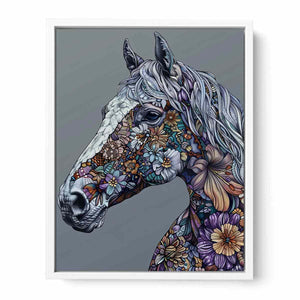 Floral horse portrait for modern living room decor with premium canvas art style.