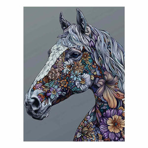 Floral horse portrait for modern living room decor with premium canvas art style.