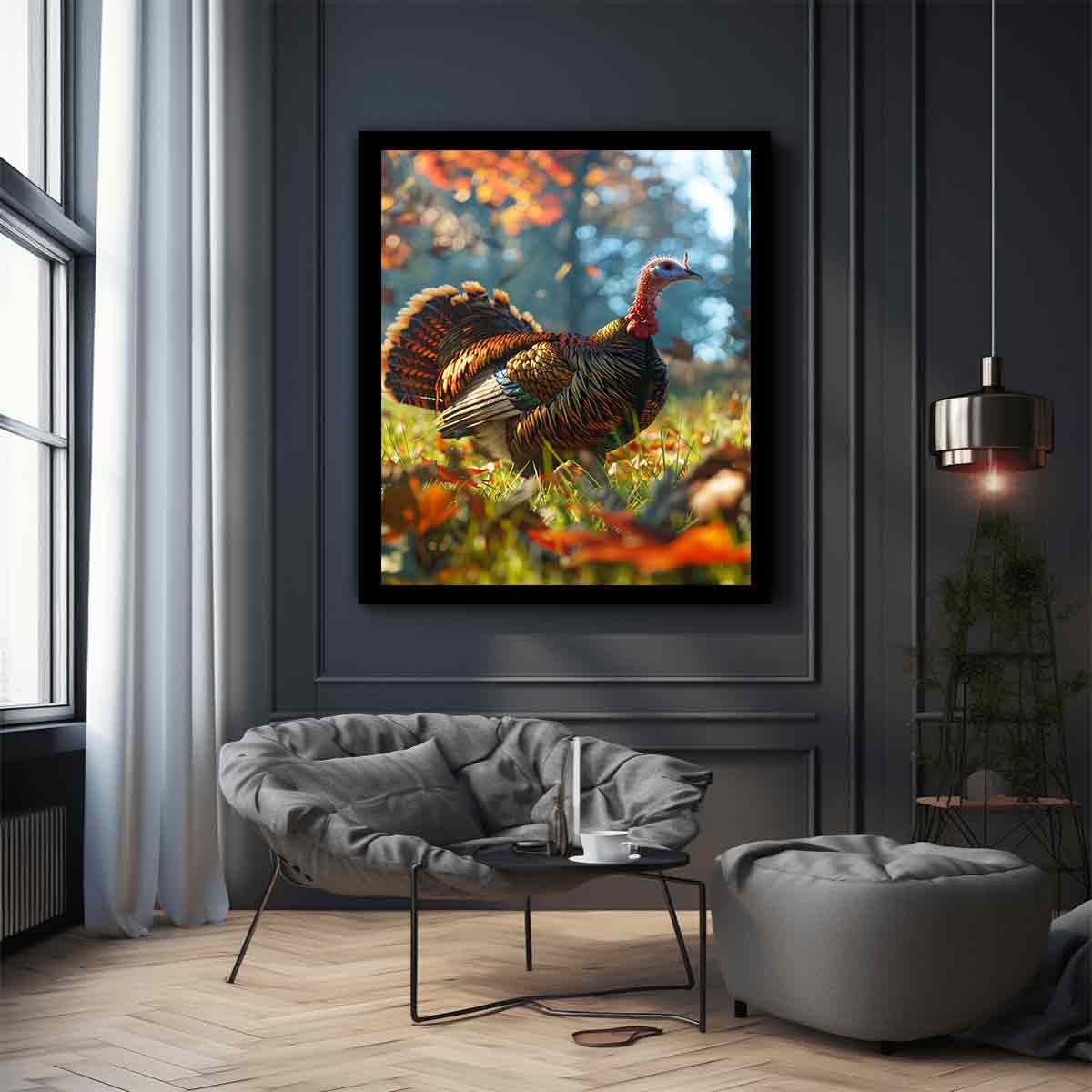 Wild turkey photography for modern living room decor with premium canvas art style.