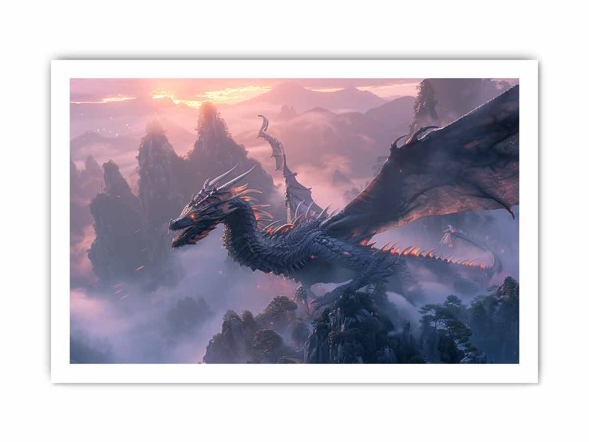 Fantasy dragon landscape for modern living room decor with premium canvas art style.