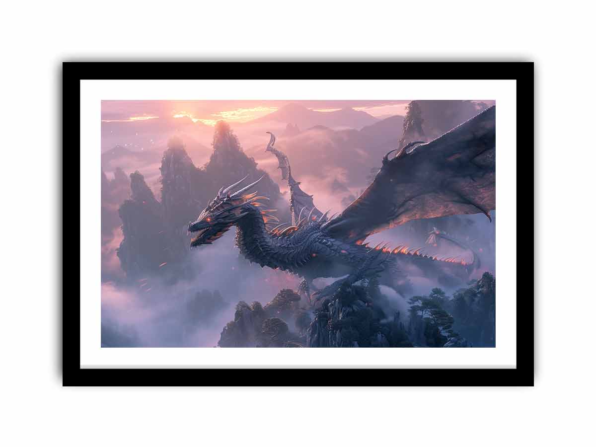 Fantasy dragon landscape for modern living room decor with premium canvas art style.
