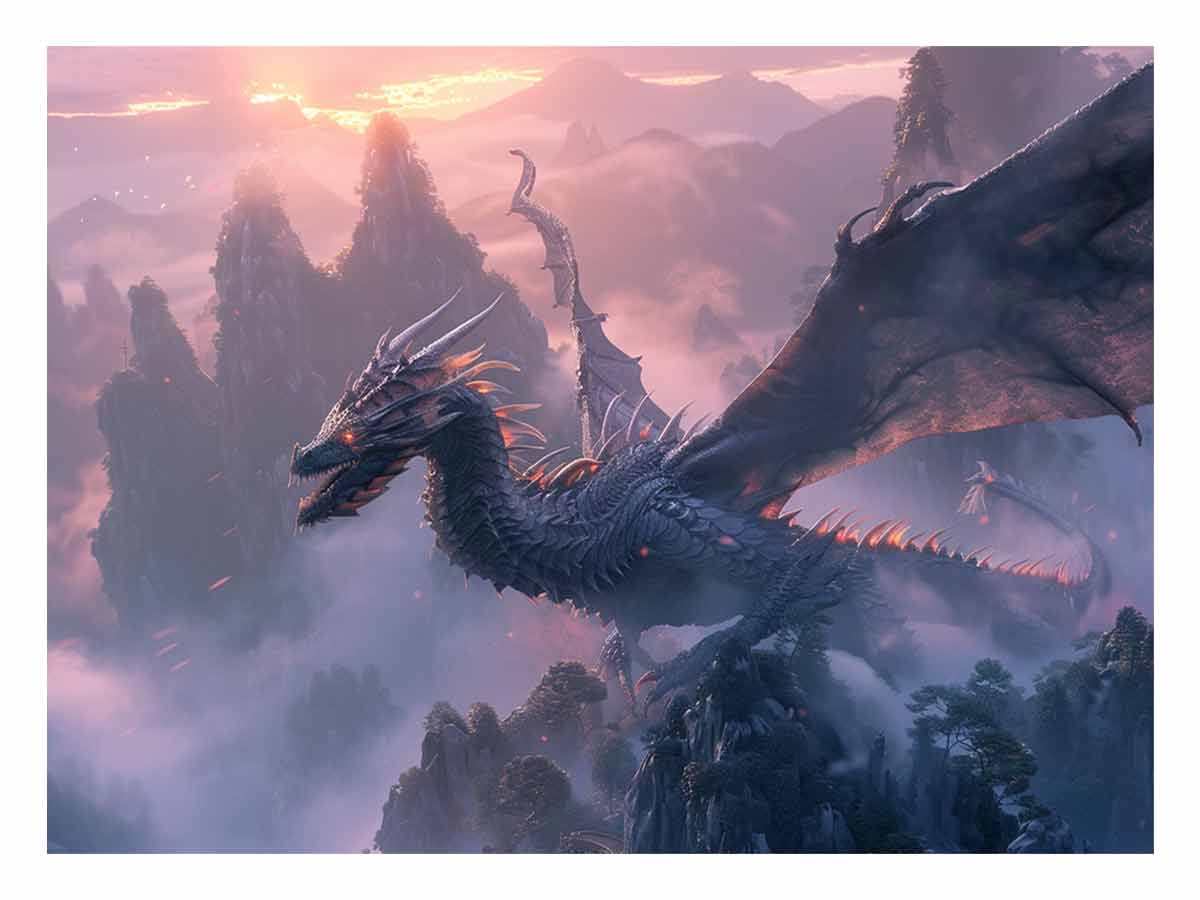 Fantasy dragon landscape for modern living room decor with premium canvas art style.