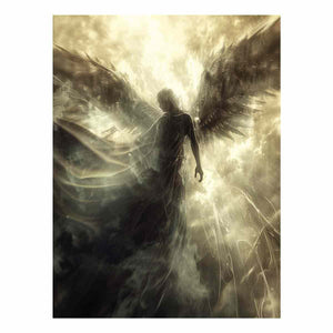 Ethereal angel canvas art with glowing wings and radiant light for spiritual bedroom or meditation decor.
