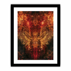 Abstract winged owl canvas art with red, copper, and gold details for dramatic modern wall decor.