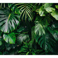Tropical leaf photography canvas with monstera and palm foliage for fresh biophilic living room decor.