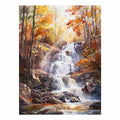 Autumn forest waterfall watercolor canvas art for peaceful living room decor.