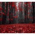 Red forest path canvas art with black trees for dramatic hallway wall decor.
