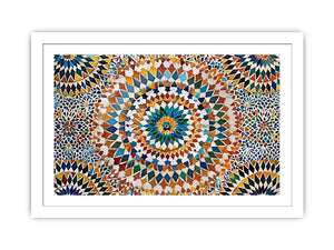 Colorful Moroccan mosaic canvas art with geometric tile pattern for dining room decor.