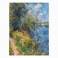 Impressionist riverside meadow canvas art with wildflowers for peaceful home decor.