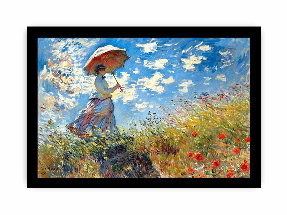 Impressionist woman with parasol canvas art for colorful living room wall decor.