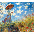 Impressionist woman with parasol canvas art for colorful living room wall decor.