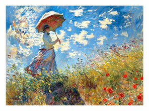 Impressionist woman with parasol canvas art for colorful living room wall decor.