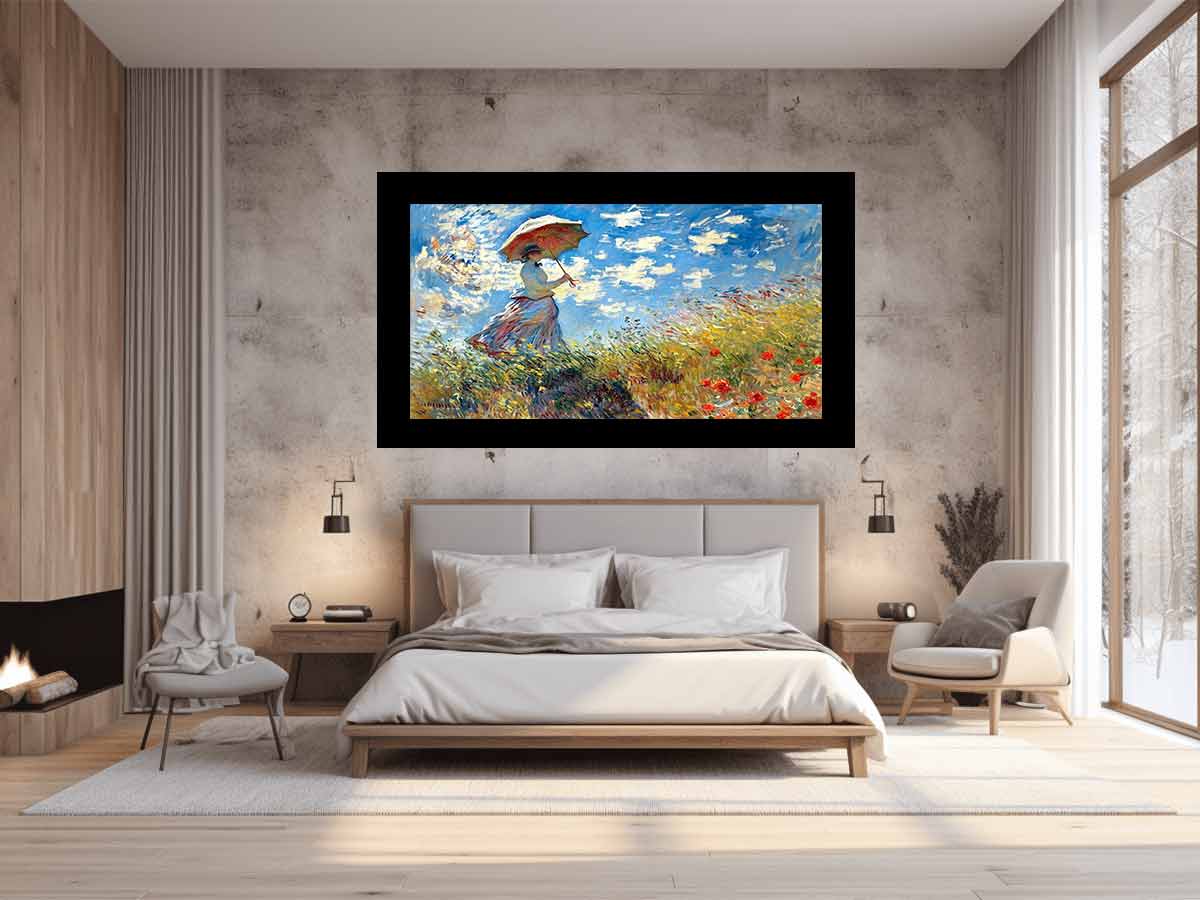 Impressionist woman with parasol canvas art for colorful living room wall decor.