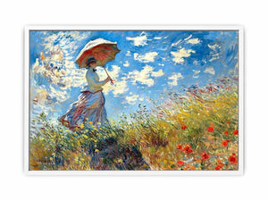 Impressionist woman with parasol canvas art for colorful living room wall decor.
