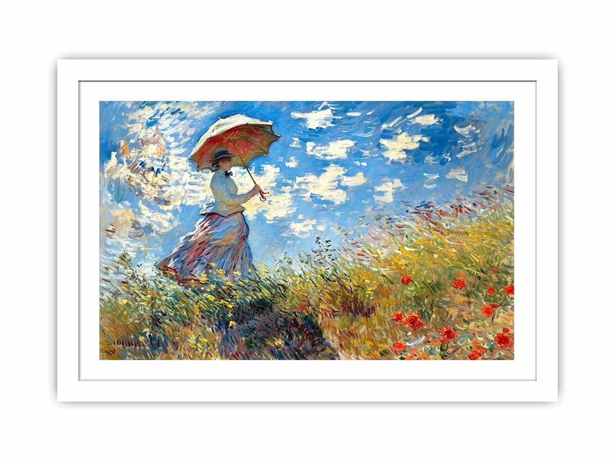 Impressionist woman with parasol canvas art for colorful living room wall decor.