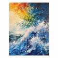 Abstract ocean wave canvas art in blue and orange for bold modern wall decor.