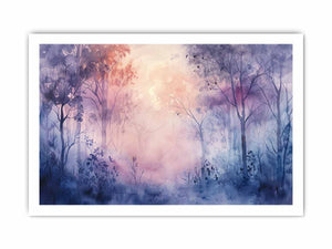 Misty lavender forest watercolor canvas art for peaceful bedroom decor.