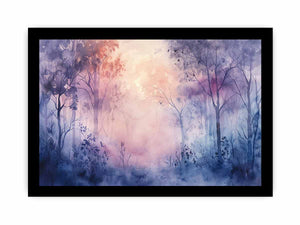 Misty lavender forest watercolor canvas art for peaceful bedroom decor.