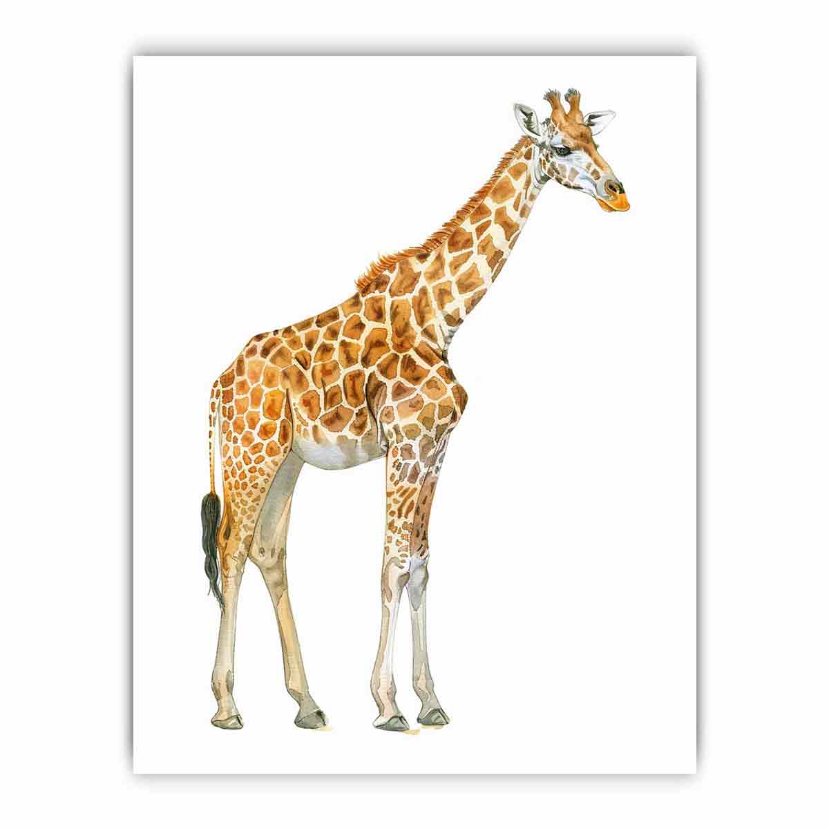 Neutral watercolor giraffe canvas art for safari nursery or kids room decor.
