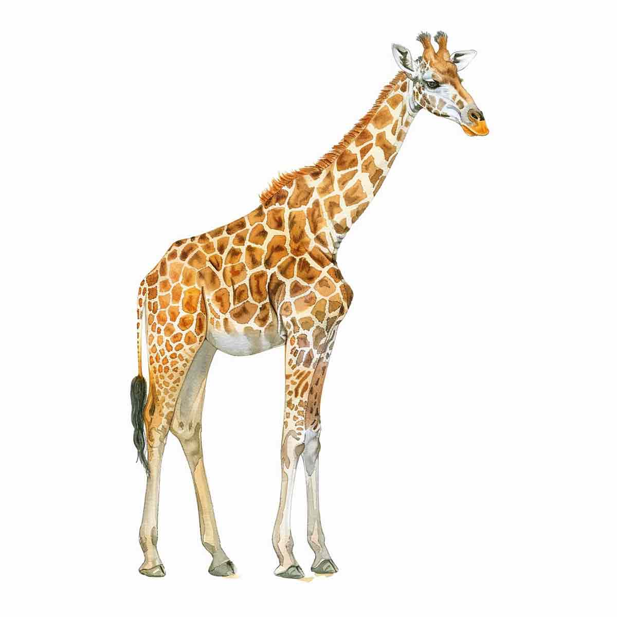 Neutral watercolor giraffe canvas art for safari nursery or kids room decor.