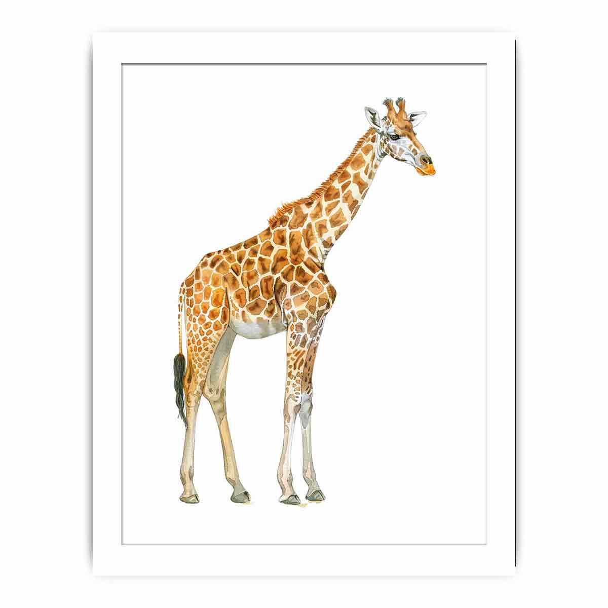 Neutral watercolor giraffe canvas art for safari nursery or kids room decor.