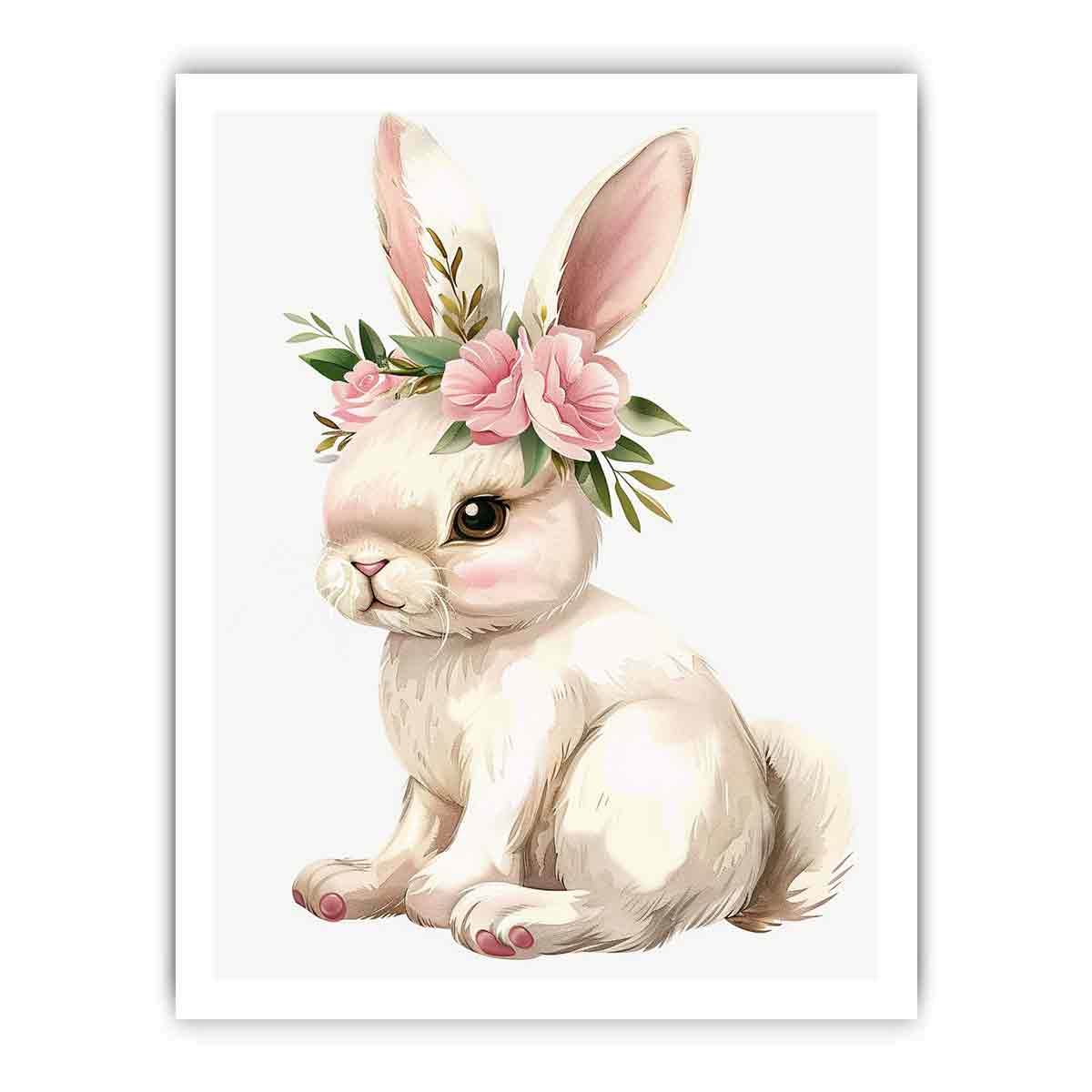 Blush floral bunny watercolor canvas art for nursery or girls bedroom decor.