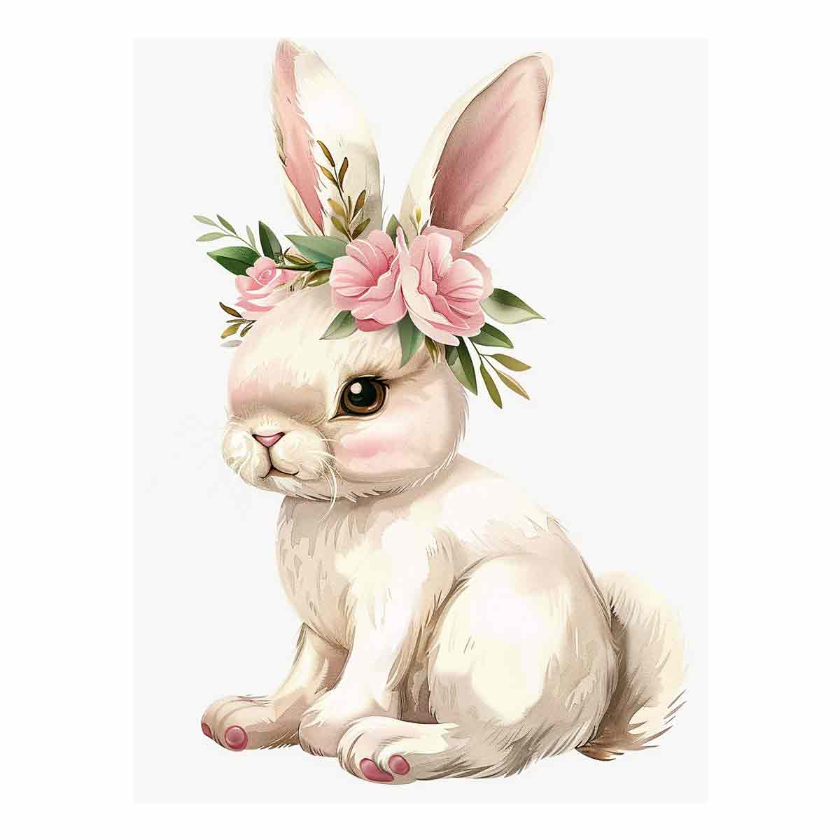 Blush floral bunny watercolor canvas art for nursery or girls bedroom decor.