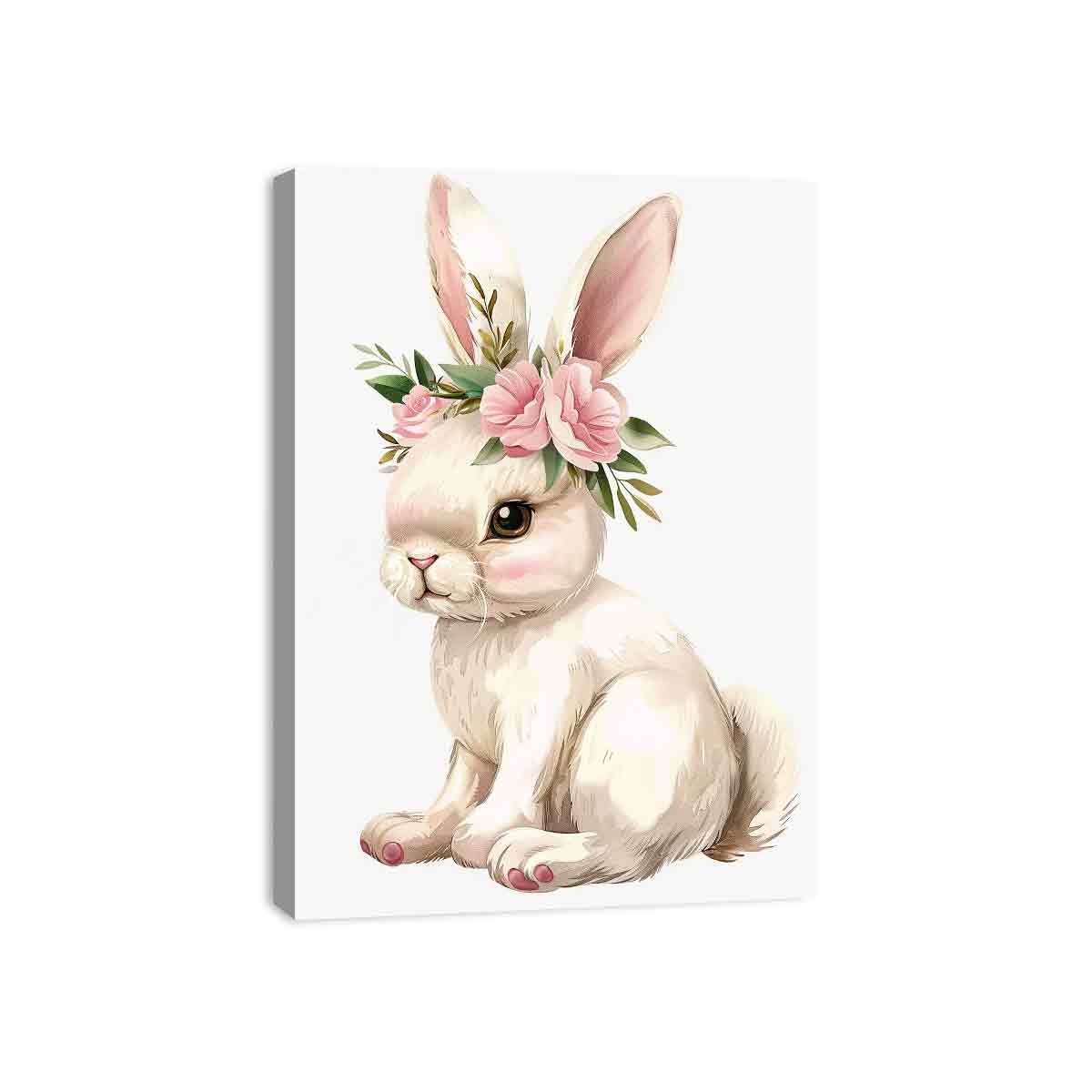 Blush floral bunny watercolor canvas art for nursery or girls bedroom decor.