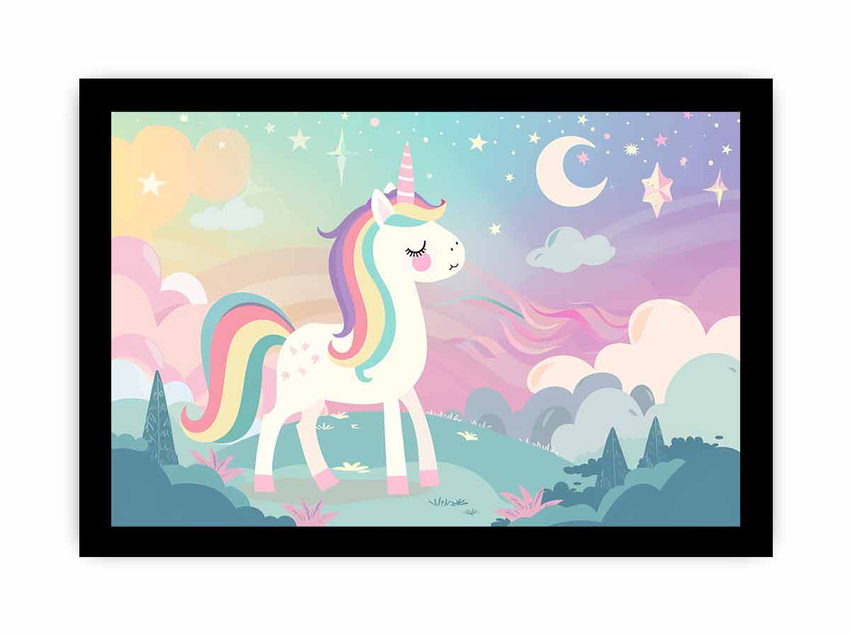 Pastel unicorn dreamscape canvas art for girls bedroom or nursery decor.