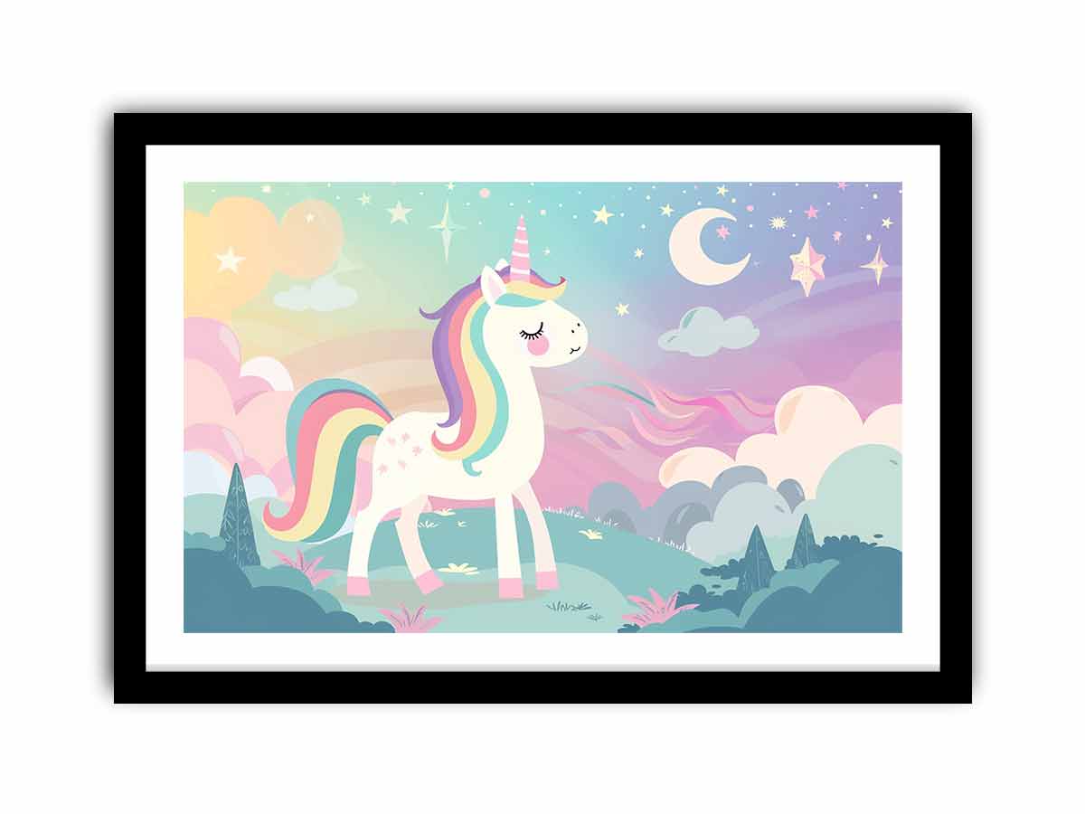 Pastel unicorn dreamscape canvas art for girls bedroom or nursery decor.